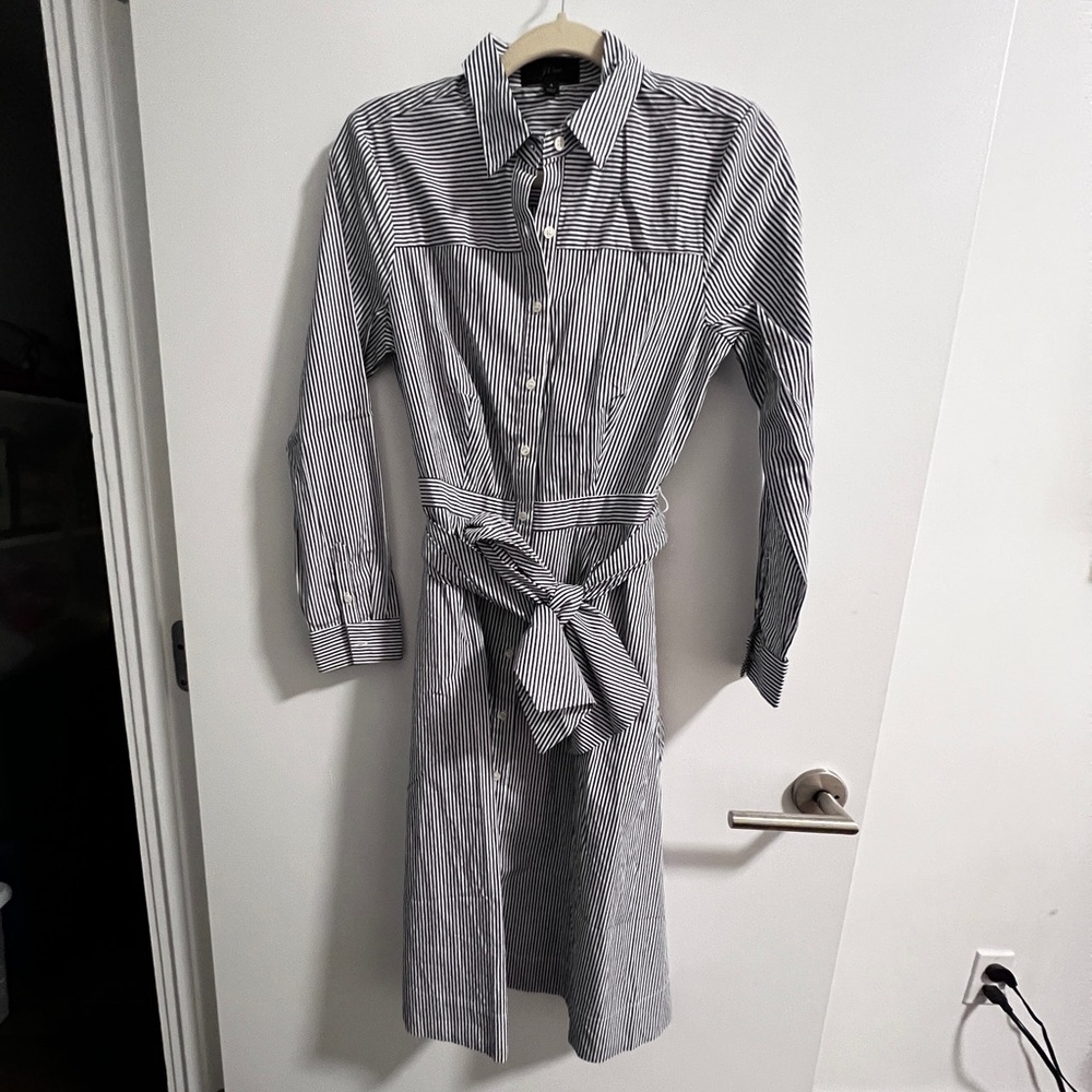 J. Crew Tie-waist shirtdress in stripe - Size 4